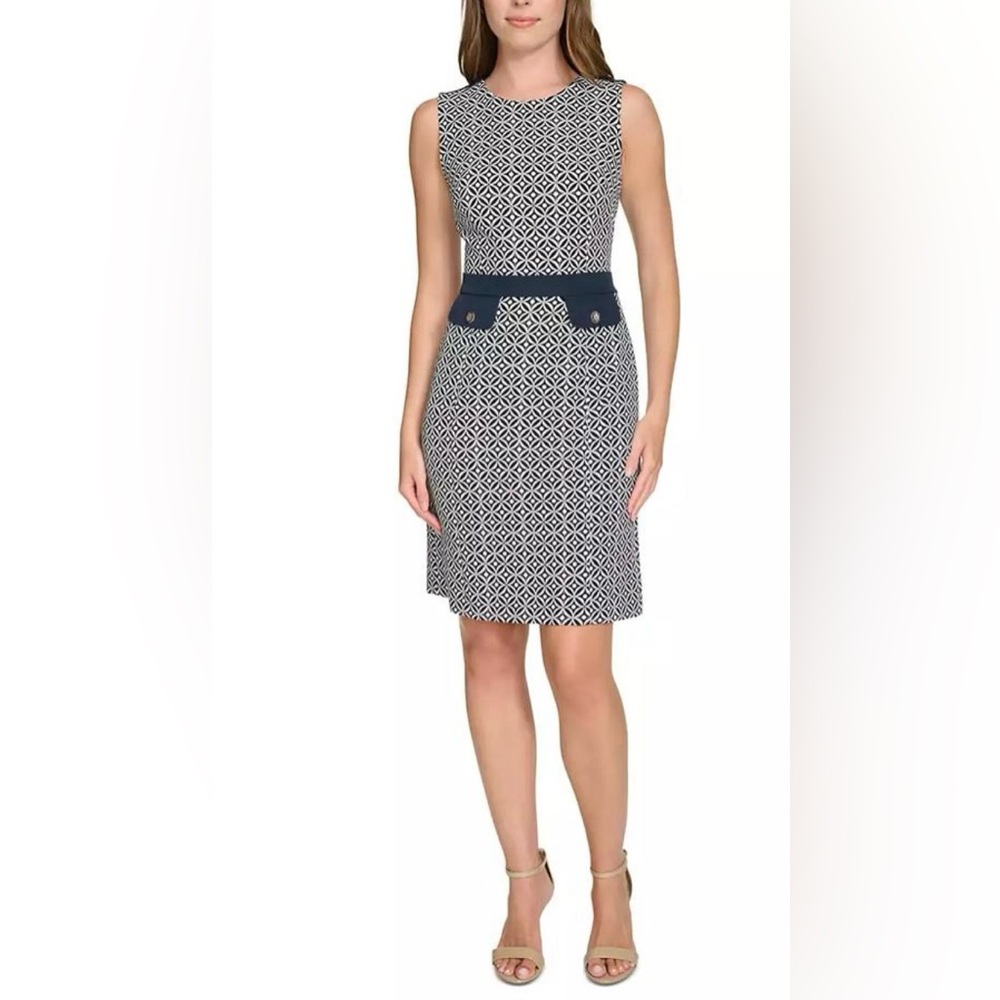 Tommy Hilfiger Women Sleeveless High Neck Colorblock Pockets Sheath Mini Dress 8
